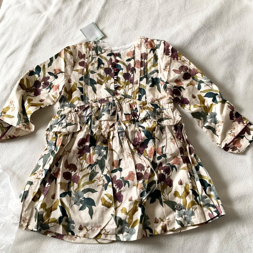 Nwt French Pili Carrera Girl Long Sleeve Floral Cotton Dress Made Spain 6-7y 125